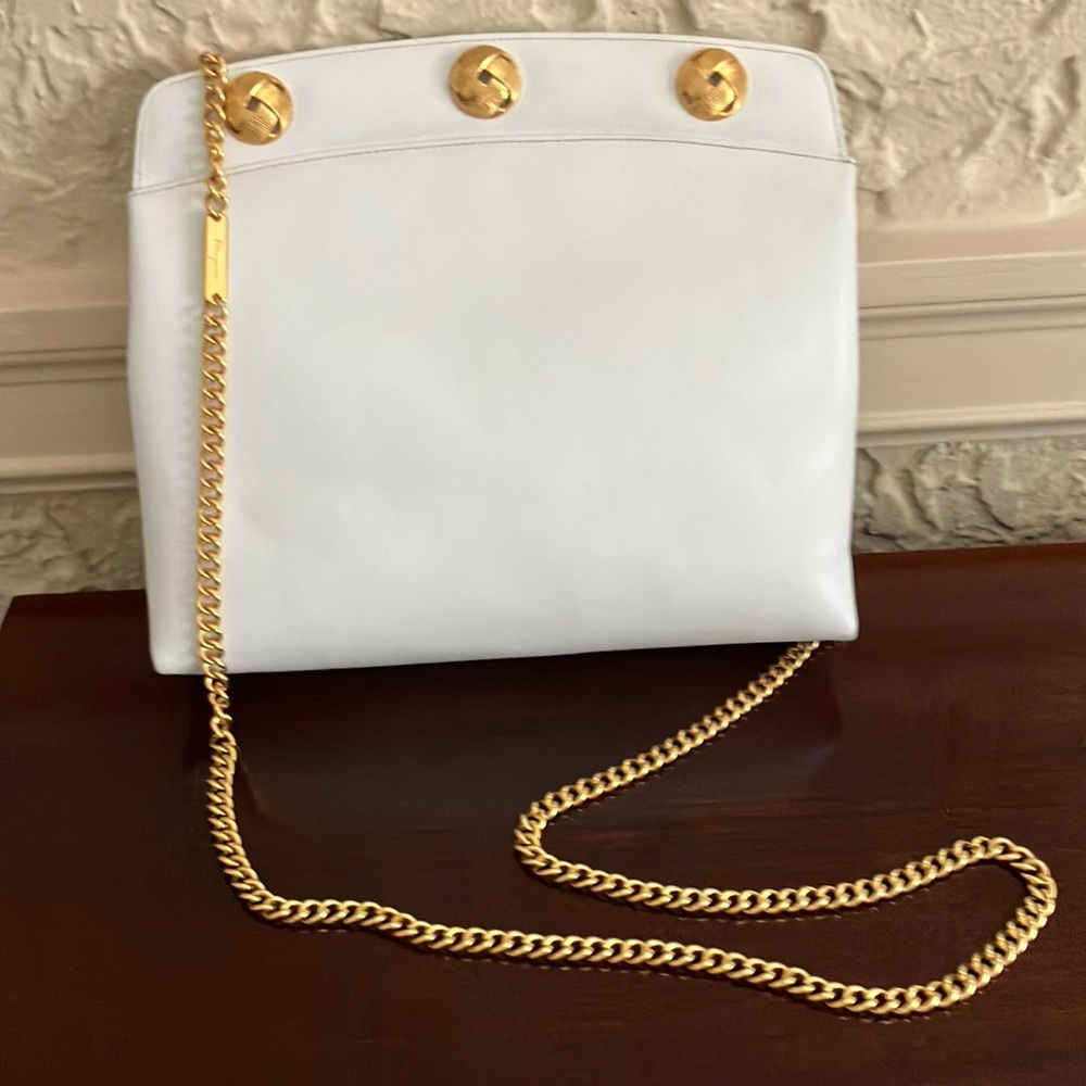Salvatore Ferragamo white with a chain  shoulder bag.